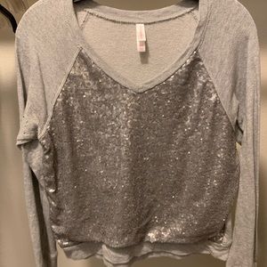 Medium Xhilaration v-neck grey sweater with sequin front